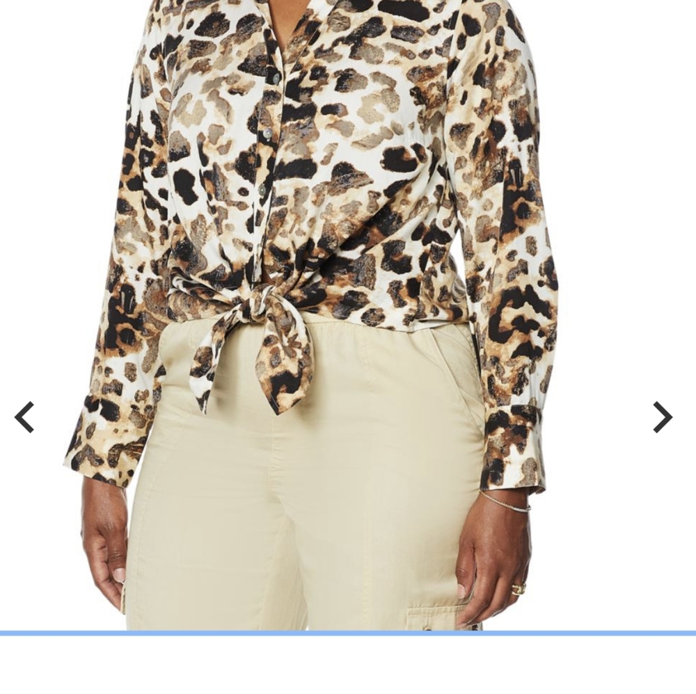 HSN David Meister Washed Luxe Tie Front Leopard Cheetah Animal Print Spot Top 1X